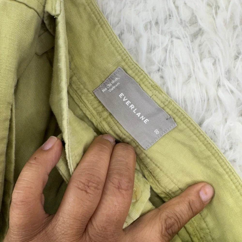 Everlane Linen Pleated Pants Womens‎ 00 Green High Waisted Minimalist Trousers